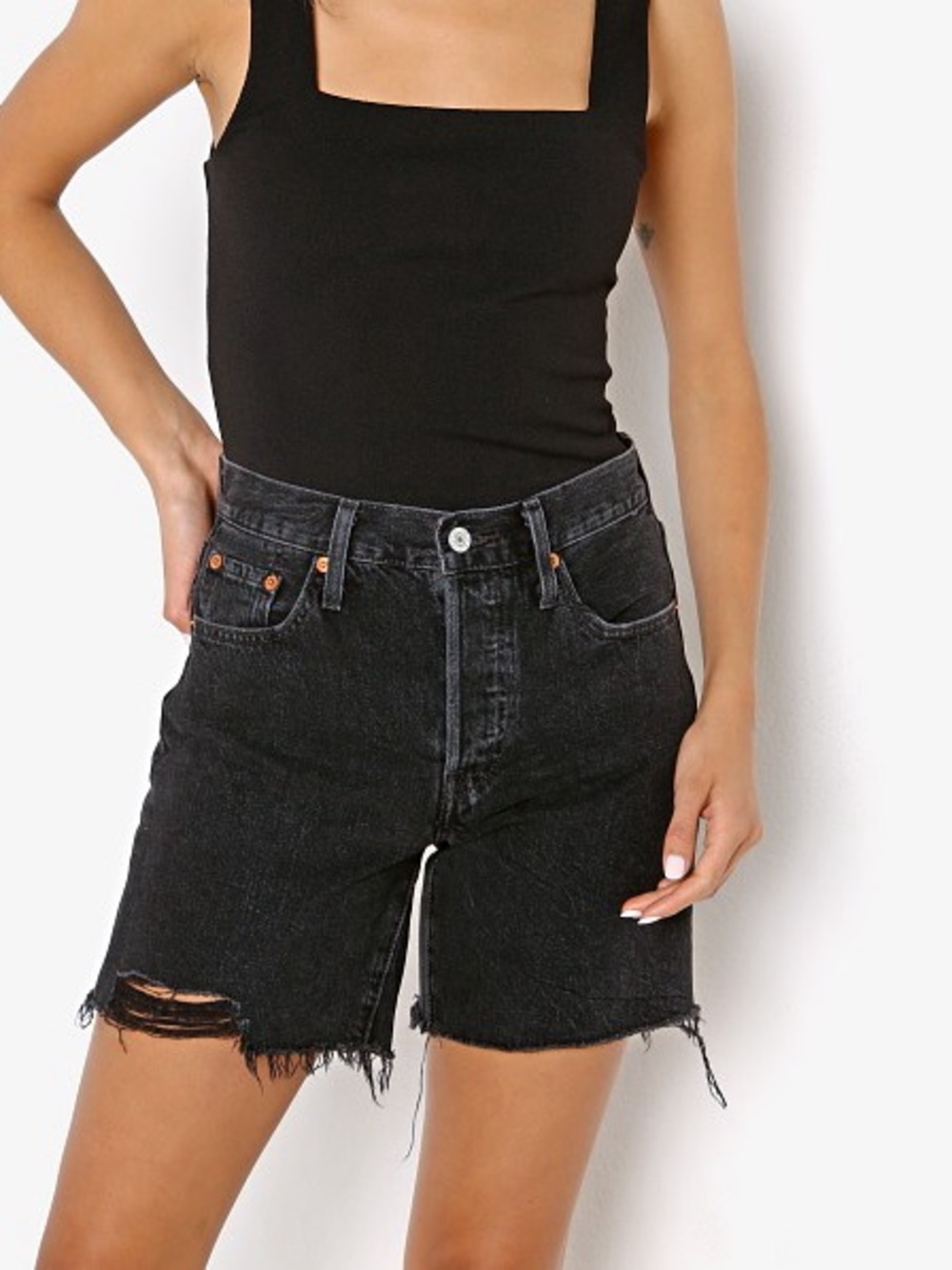 NWOT Levi’s 501 Mid Thigh Cutoff Denim Shorts | Lunar Black | Women’s 27